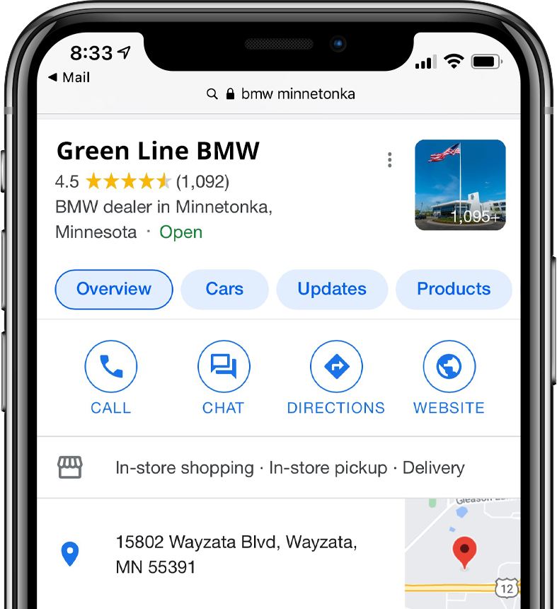 Green Line Google Business Profile on iPhone