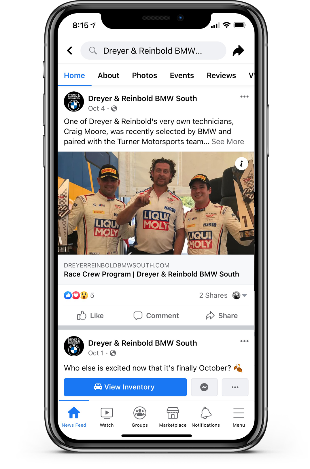 Dealership Facebook Marketing Example on iPhone