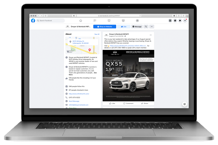 Dealership Facebook Example on Desktop