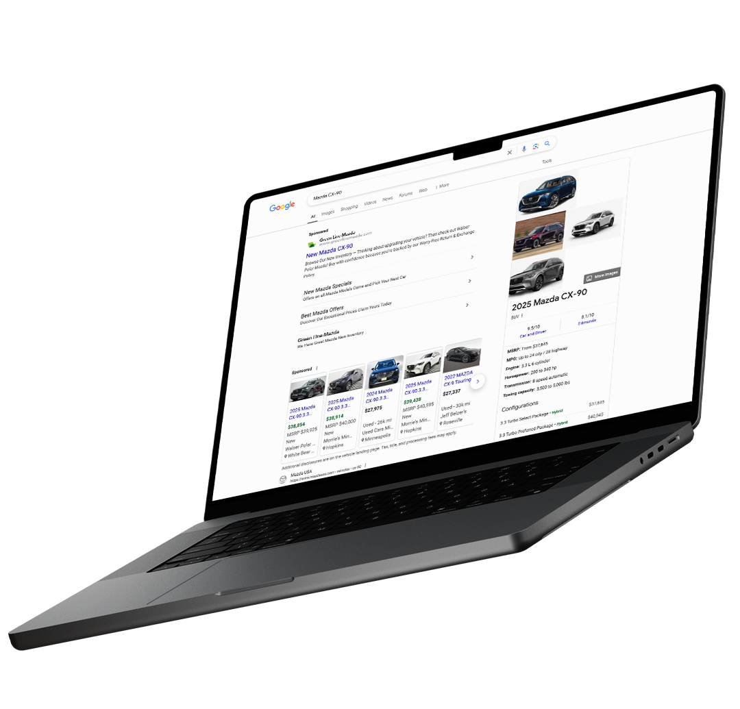 Macbook highlighting automotive search page