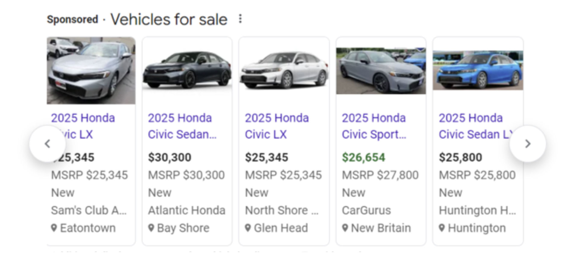 Screenshot of Google search results showing new Performance Max sale pricing.